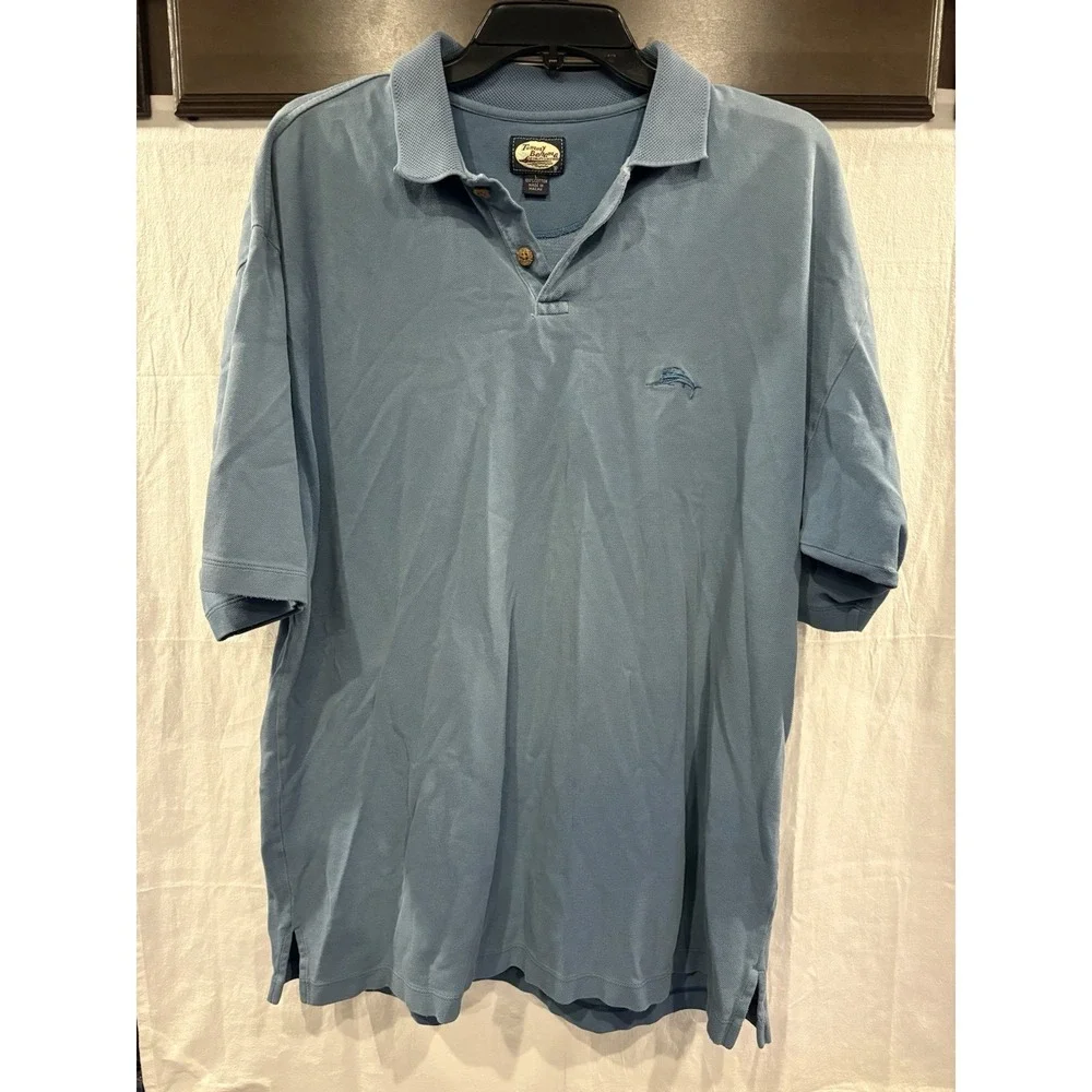 Vintage Tommy Bahama Polo Shirt Men's L Blue Marlin Logo 100% Cotton Made Macau